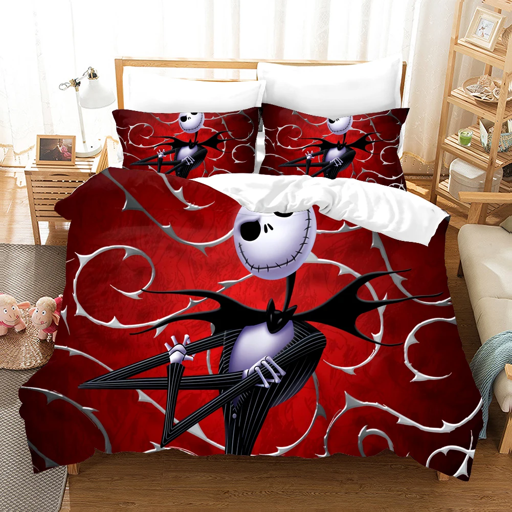 Nightmare Before Christmas kołdra pokrywa z poduszką pokrywa zestawy pościeli Jack i Sally 3D czaszka zestaw pościeli świątecznej dekoracja sypialni