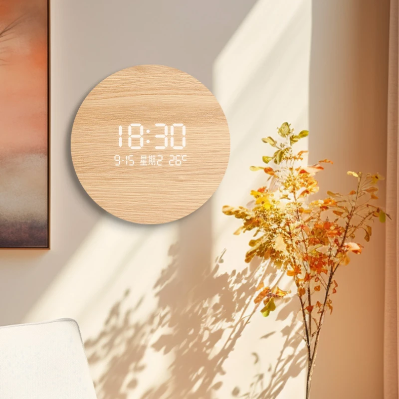 

Small Digital Wall Clock Yellow Frame Battery Powered Round Wall Clock No Sound Modern Art Reloj Digital Pared Household Goods