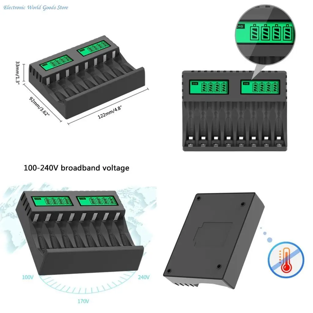 

A3PD 8Slot Battery USB Type-C Lcd for AAA/AA Ni-MH/Ni-Cd Rechargeable Battery