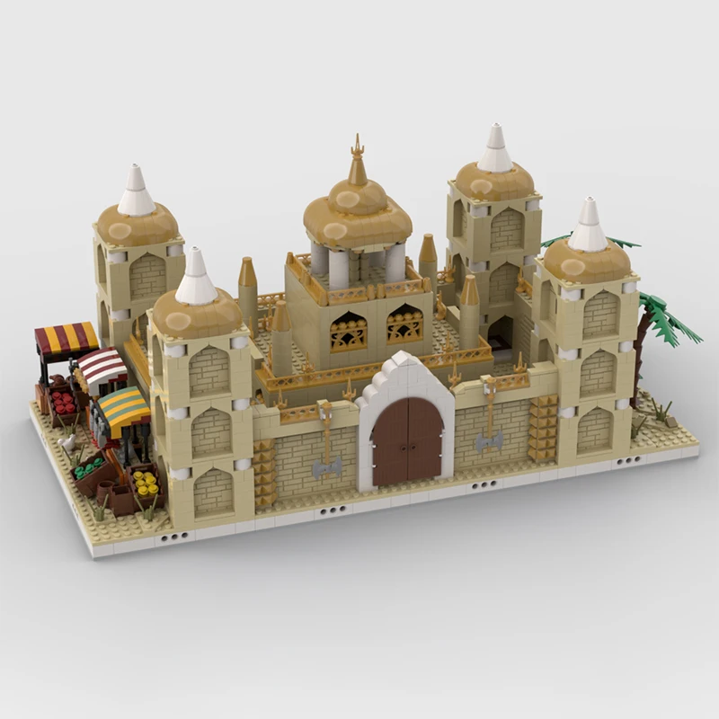 8863PCS Desert Village MOC DIY-modelbouwstenen – modulaire handelspaal met 20 structuur en kameelstal