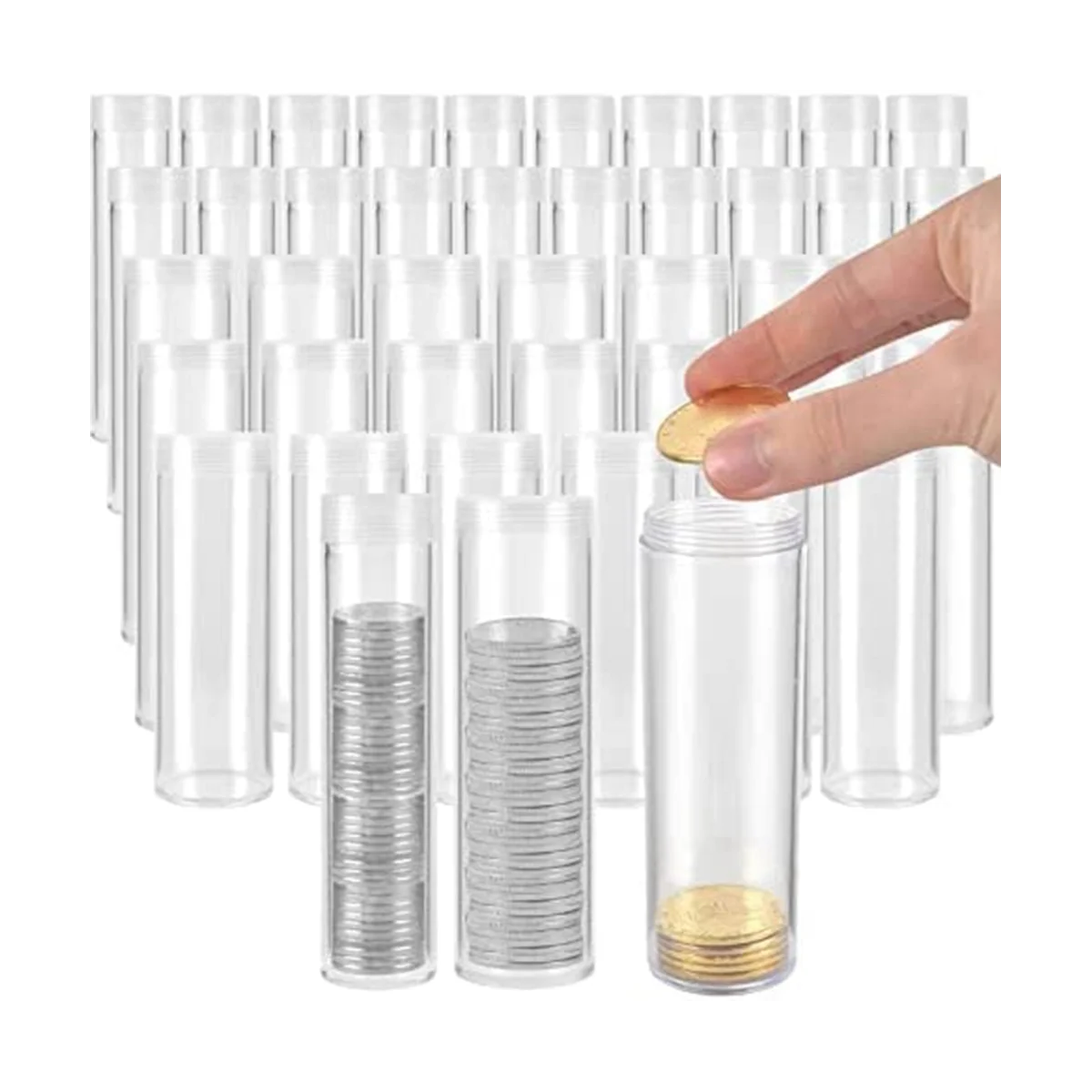 100Pieces Coin Tubes Assorted Sizes 10 Half-Dollar Coin Storage Tubes 60 Coin Storage Tubes Pennies 30 Quarter Coin Tube