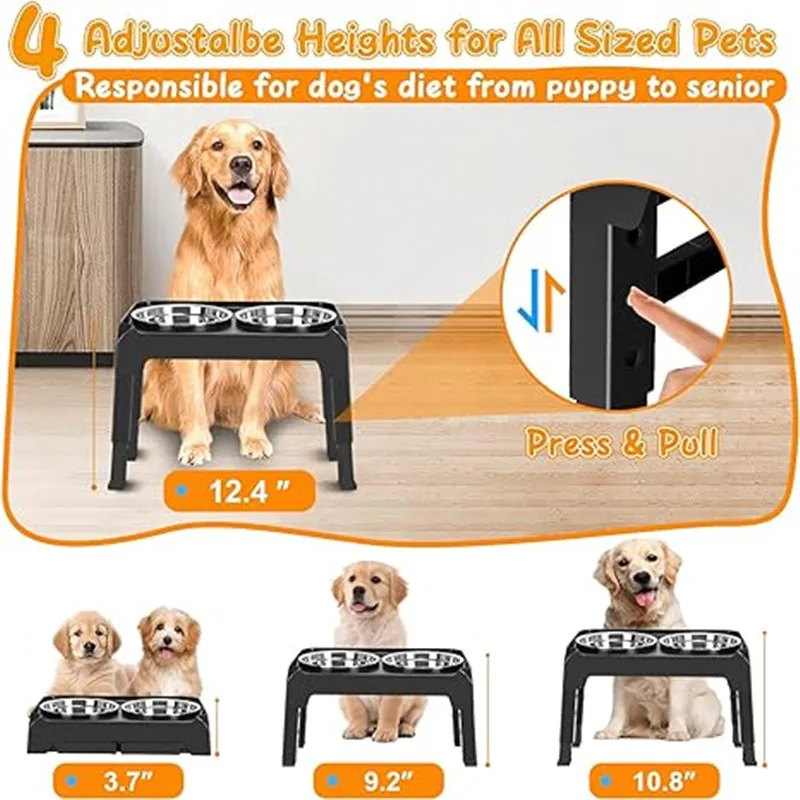 

Elevated Dog Feeder Dogs Bowls Adjustable Raised Stand with Stainless Steel Food Bowls Dining Table Pet Supplies Dog Accessories