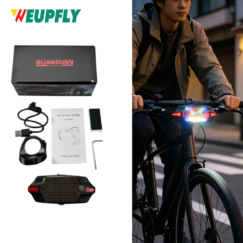 Bluetooth APP Customizable Bicycle Taillight,Smart LED Rear Warning Light with DIY Pixel Pattern Display,Cycling Safety Tail Lig