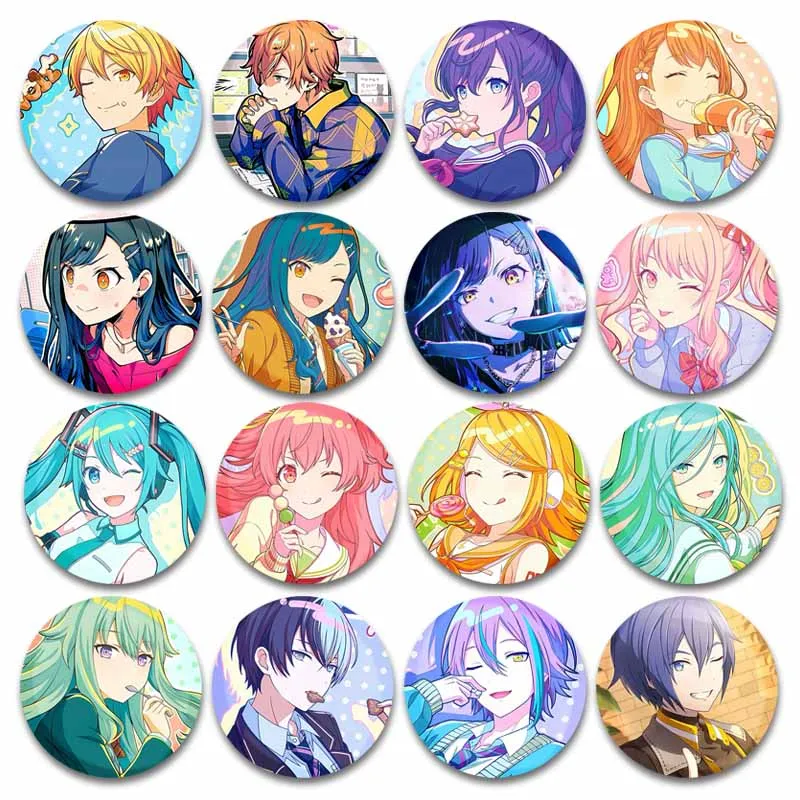 Anime Peripheral Project SEKAI Azusawa Kohane Shinonome Tenma Momoi Airi Badge Pin Cartoon Round Brooch Pins Collectible Gifts