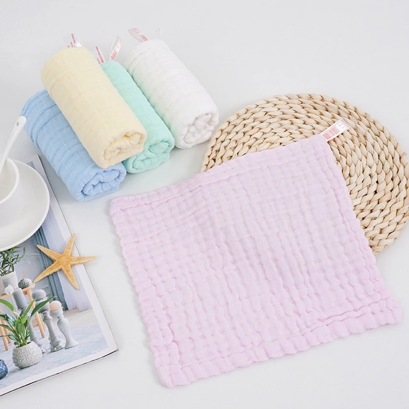 5pcs Set Baby Cotton 6-Layer Gauze Square Towels Newborn Solid Color Bibs Can Bite Infant Soft Washing Face Scarf