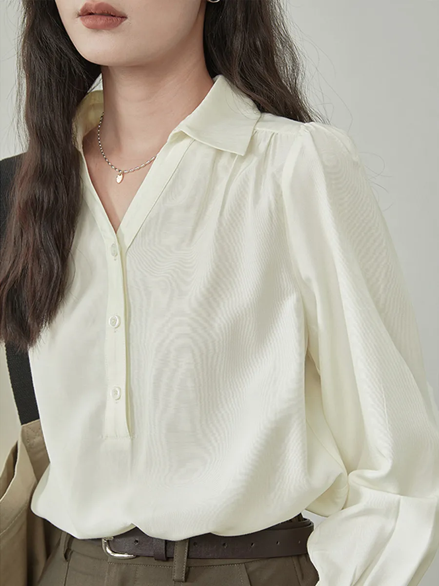 

Simple V-Ne Long Sve irt Women's Spring 2026 New Sle Casual Loose Fit Color Button up Top