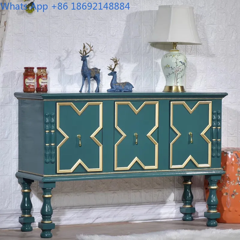Luxury Style Wooden Storage Cabinet for Entryway Living Room Minimalist Gold Trim Display Console