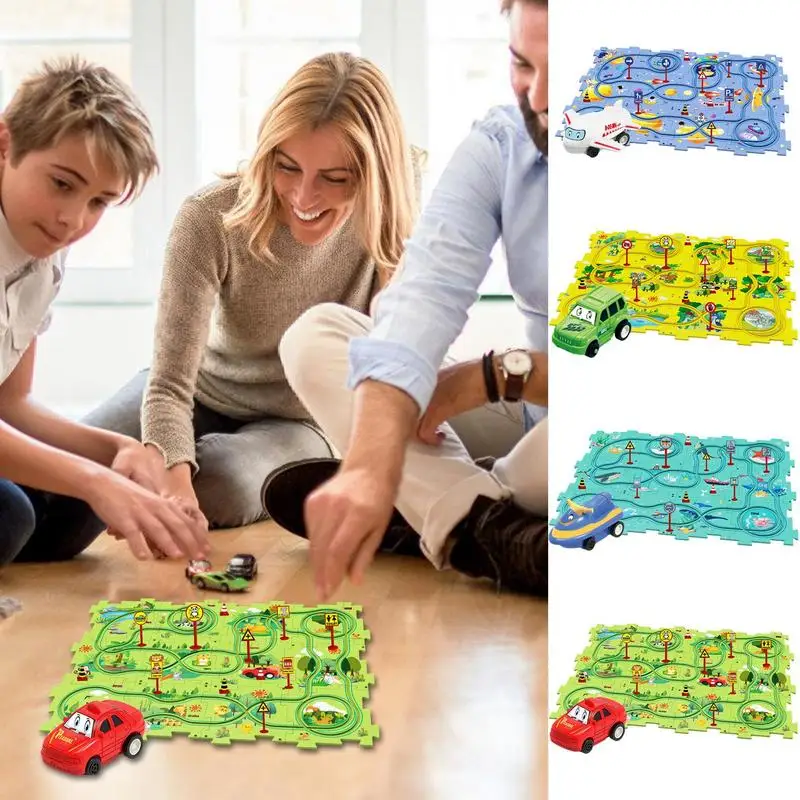 

Kids Race Track Toys Cartoon Dinosaurs Race Car Track Toys with Electric Car Educational Jigsaw Toy for Children Gift