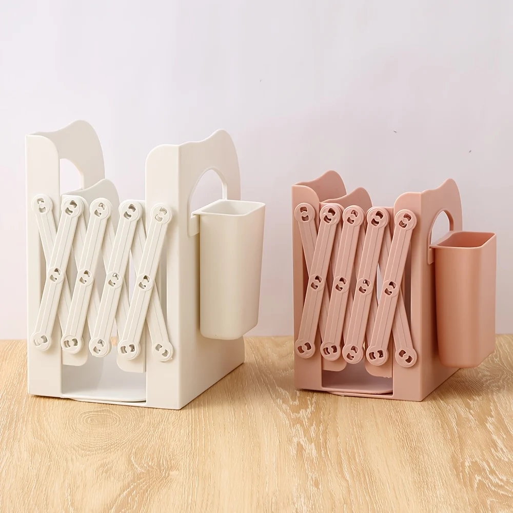 Retractable Adjustable Abs Rack Desktop Storage Organizer Clips Support Frame Durable Bookshelf Student Reading Daily Supplies