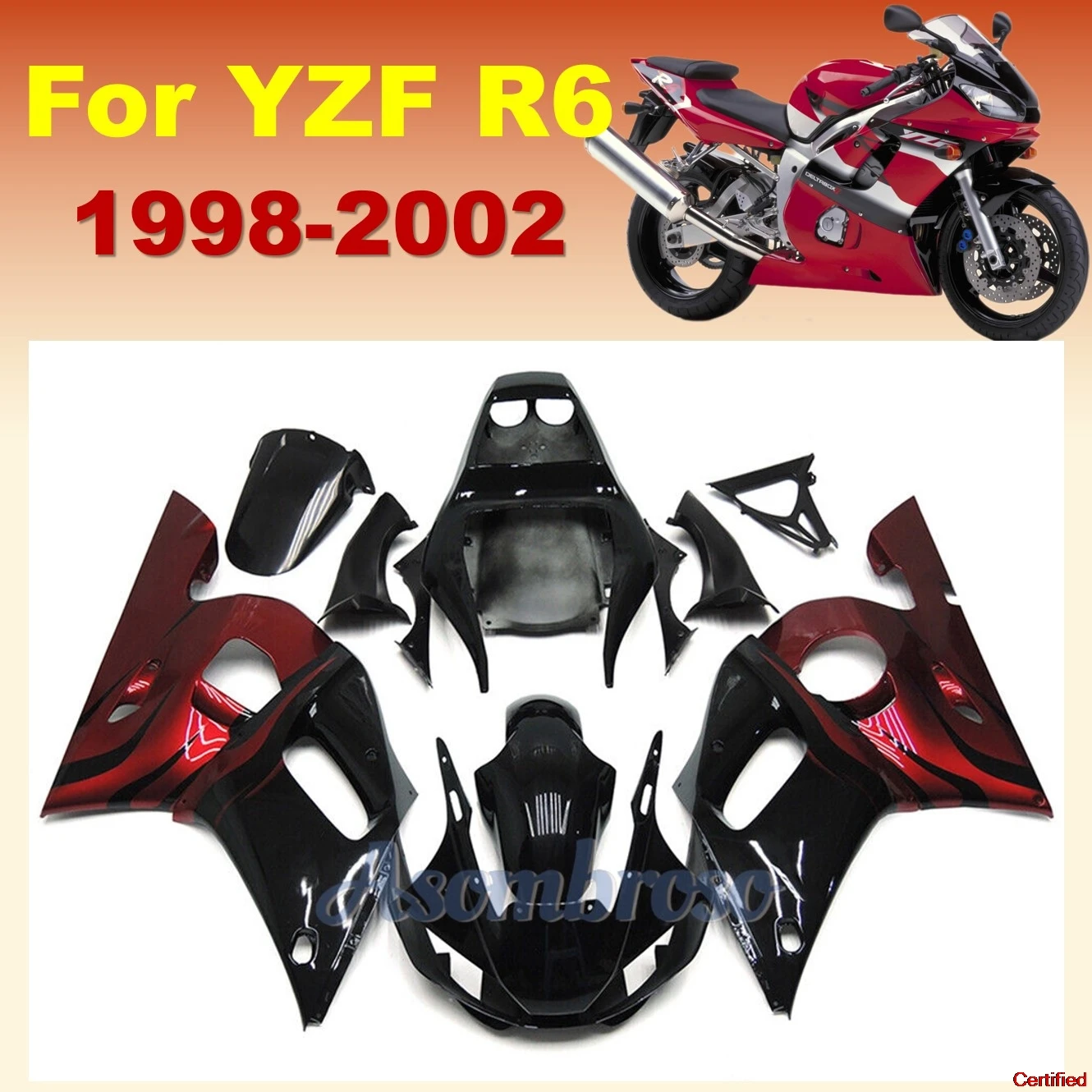 Red Black Fairings kit for Yamaha YZFR6 1998 1999 2000 2001 2002 YZF R6 98-02 ABS Plastic set