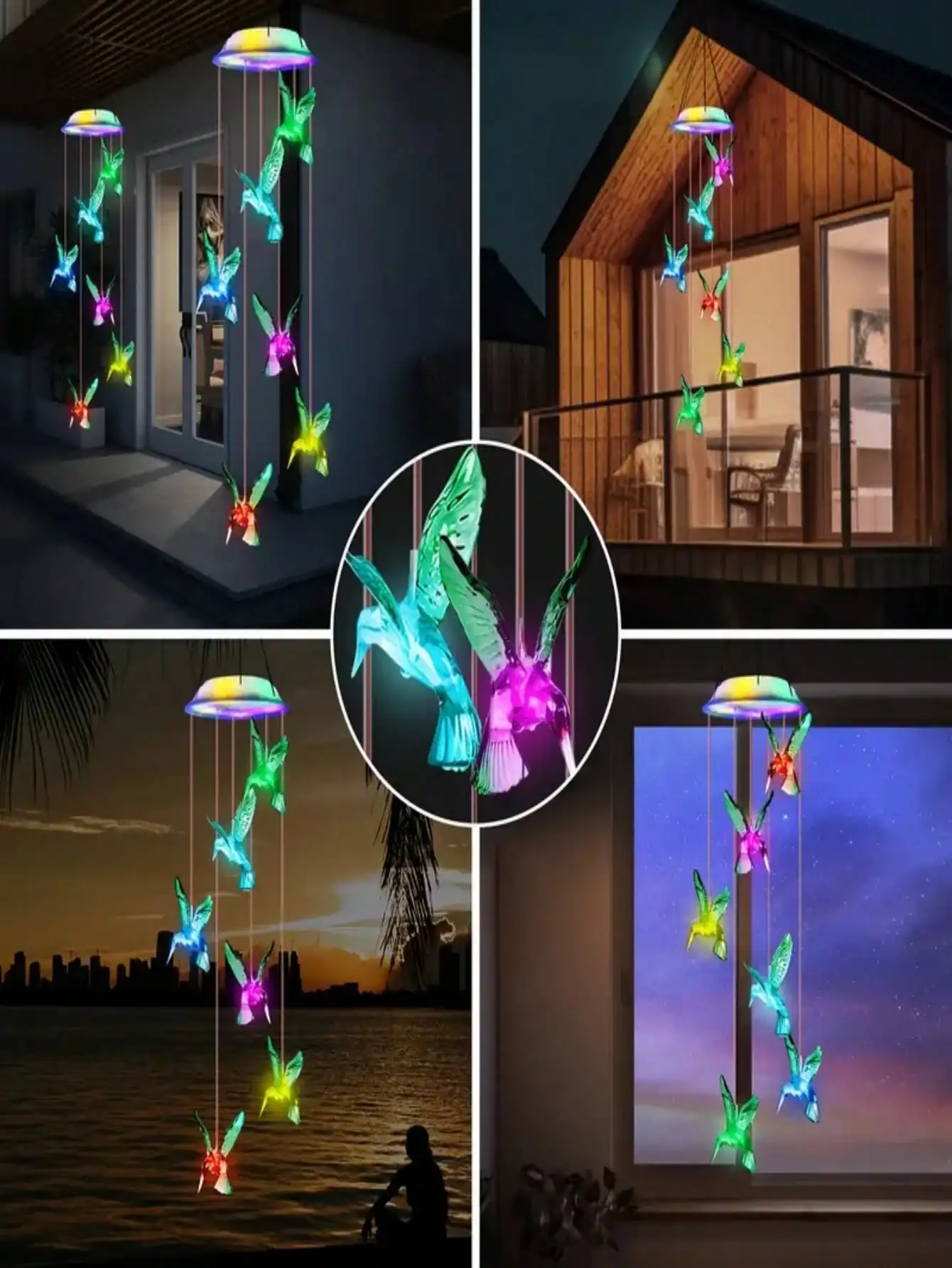 2 Pack 2025 Solar Butterfly Wind Chimes Color-Changing Waterproof for Patio Yard Porch