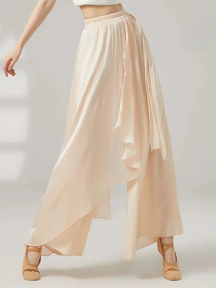 여성용 솔리드 컬러 하이 웨이스트 와이드 레그 팬츠, 루즈한 발레 댄스 바지, 투피스 룩, 무대 및 연습복