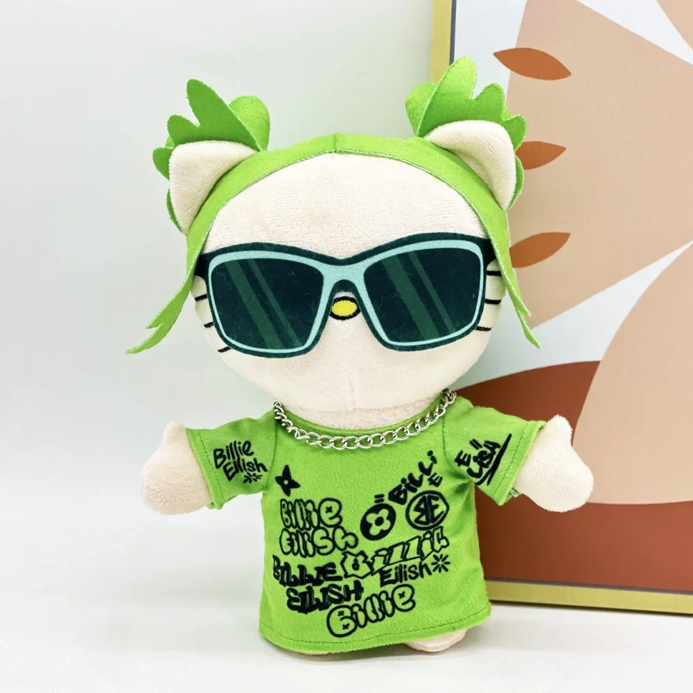 Hello Kitty Billie Eilish Green Sunglasses Fashion Boy Plush Doll Figure Stuffed Toys Cute Kids Boys Girls Christmas Gift