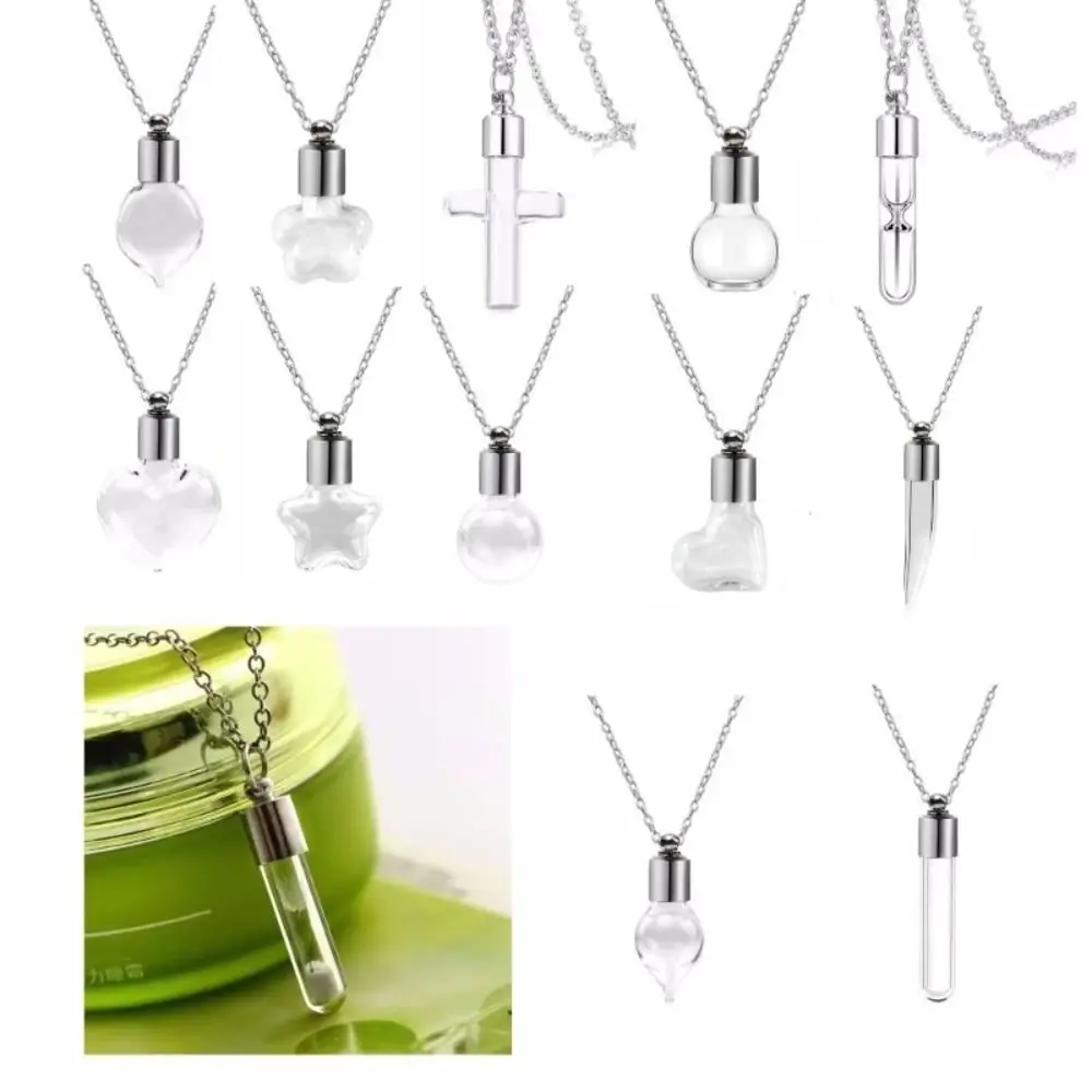 Portable Ashes Holder Glass Bottle Transparent Glass Fillable Perfume Vial Pendant DIY Keepsake Wishing Bottle