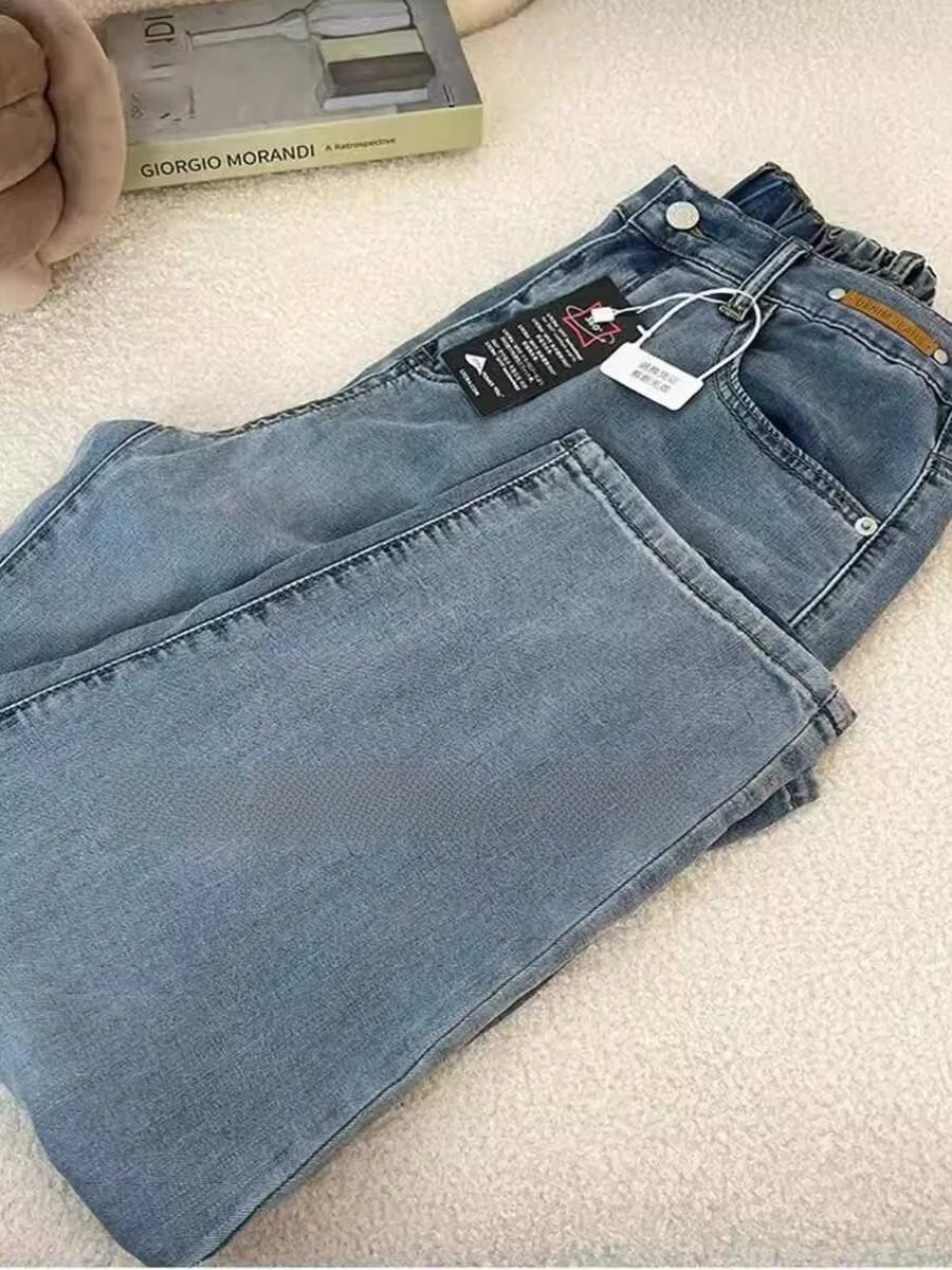 

plus Size Women's Summer Thin Harlan Denim Pants High Waist Straight Leg Wide Leg Jeans for Pear Shaped Body Material