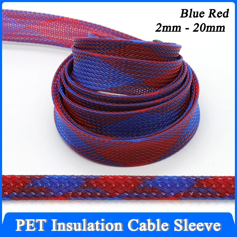 Blue Red 2mm - 20mm PET Insulation Expandable Braided Sleeve High Density Wire Wrap Cover Nylon Sheath Protection Cable Sleeving