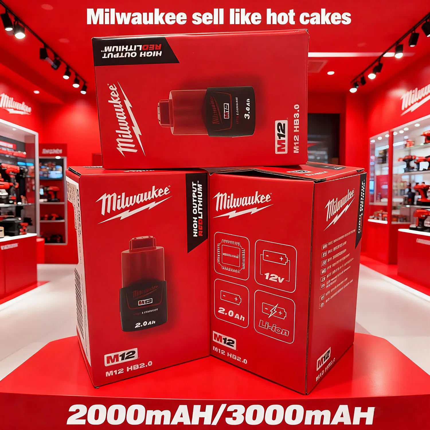 بطارية ميلووكي الأصلية بطارية قابلة للشحن 12v48-11-241148-11-2401mil-12a-lim12 2ah ~ 3ah 5ah ~ 6ah بطارية متينة. #4