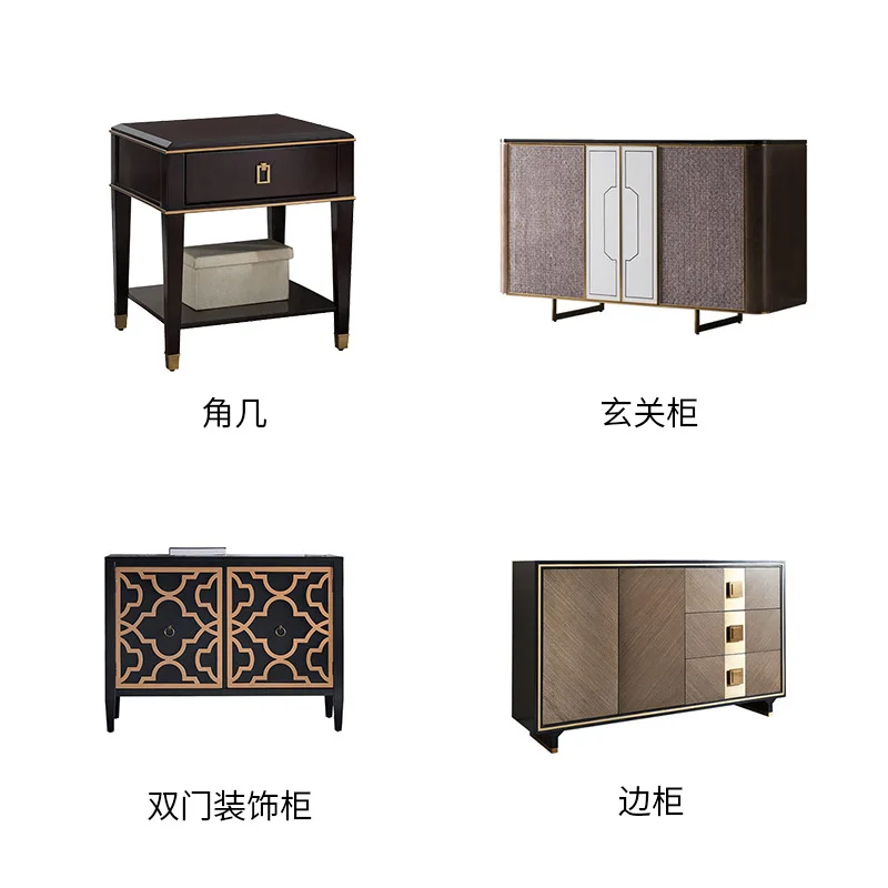 Light luxury solid wood decorative cabinet European living room storage side cabinet foyer floor