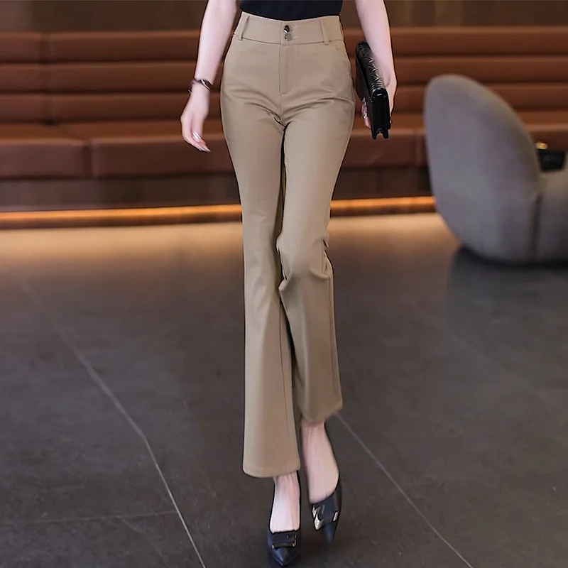 سراويل واسعة للنساء، سراويل بدلة أنيقة عالية الخصر للخريف، سراويل صغيرة للتخسيس متعددة الاستخدامات ذات جرس سفلي