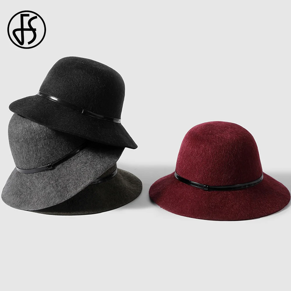 FS Fashion Casual Dome Basin Hats For Women Elegant Vintage Fisherman Cap Ladies Autumn Winter Wool Felt Fedoras Female 2024