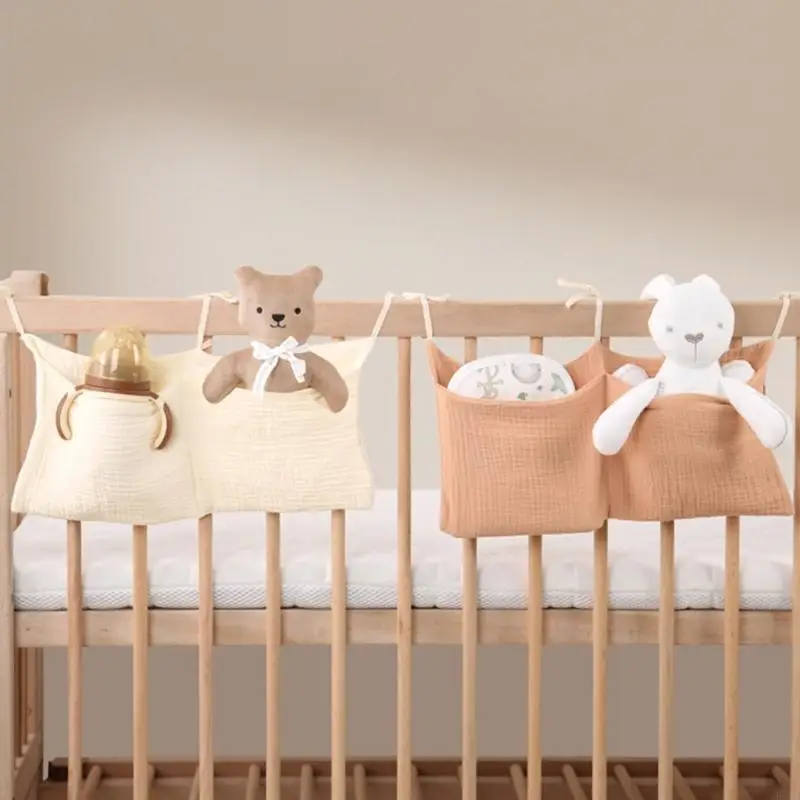

54DF Space Saving Baby Bed Hanging Organizes Storage Pouches Multipurpose Hanging Nursery Storage for Diapers Clothes & Toy