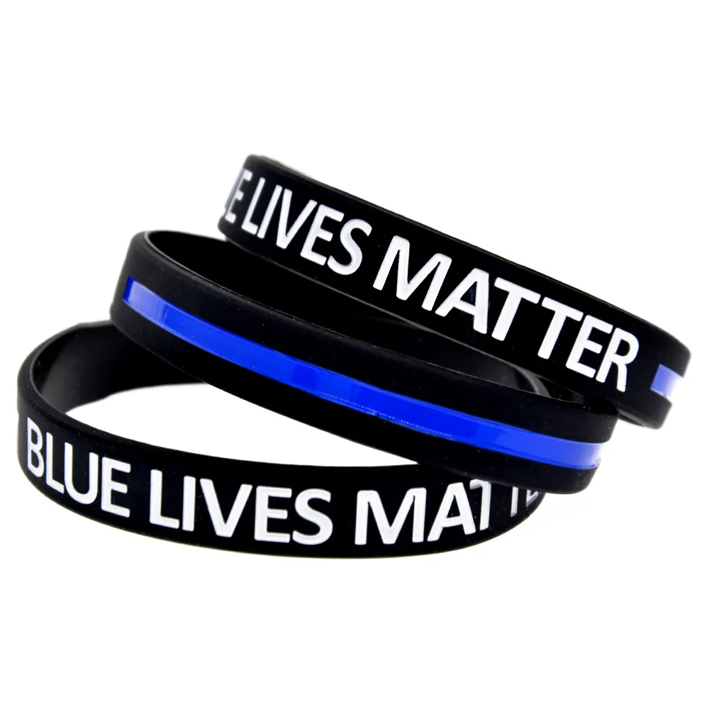 

1 PC Blue Lives Matter Silicone Rubber Bracelet Debossed Blue Line Logo Adult Size