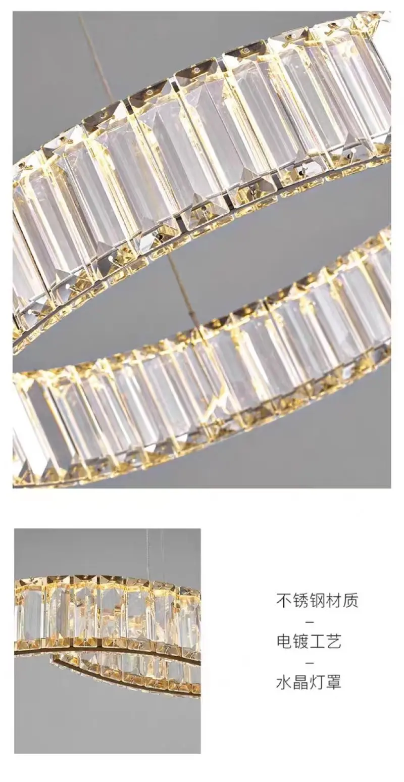 Modern minimalist bedroom light luxury crystal chandelier living room light 2024 new restaurant light atmospheric circular light