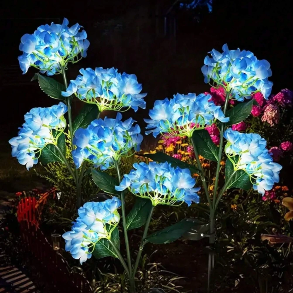 3Head Blue Hydrangea Decorative Solar Garden Light, Outdoor Ground Insertion LED Lawn Light, Suitable for Garden Lawn Decoration