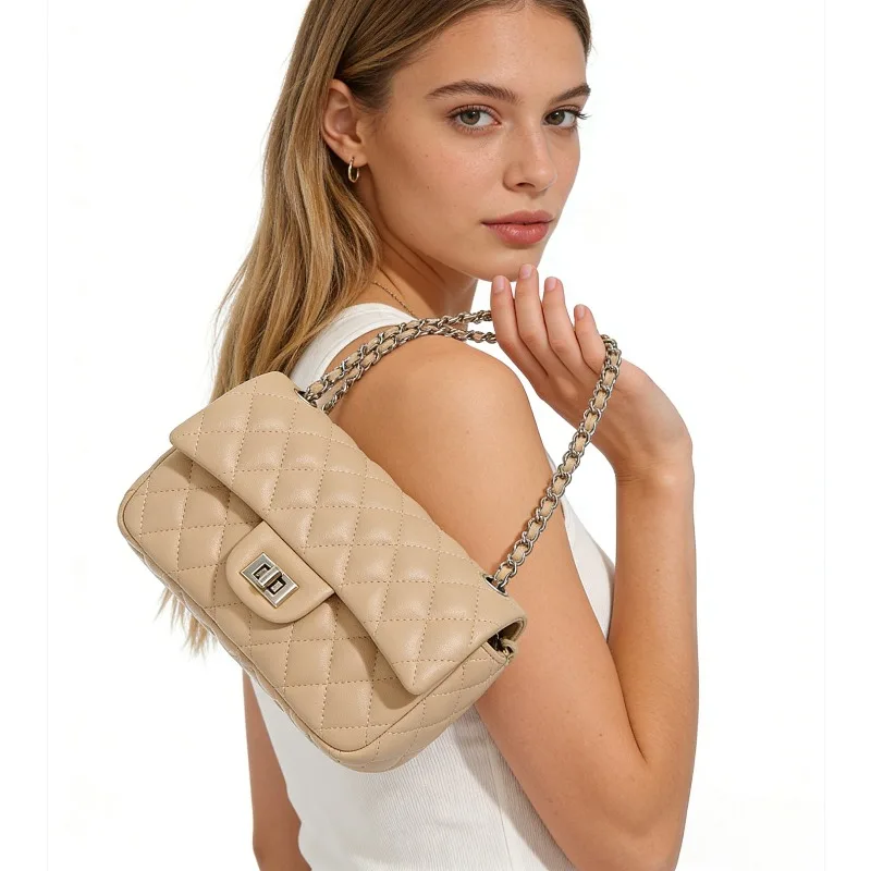 

Новая женская сумка-кроссбоди 2026 года с вышивкой в виде ромбов, универсальная, на одно плечо, маленькая квадратная, на цепочке