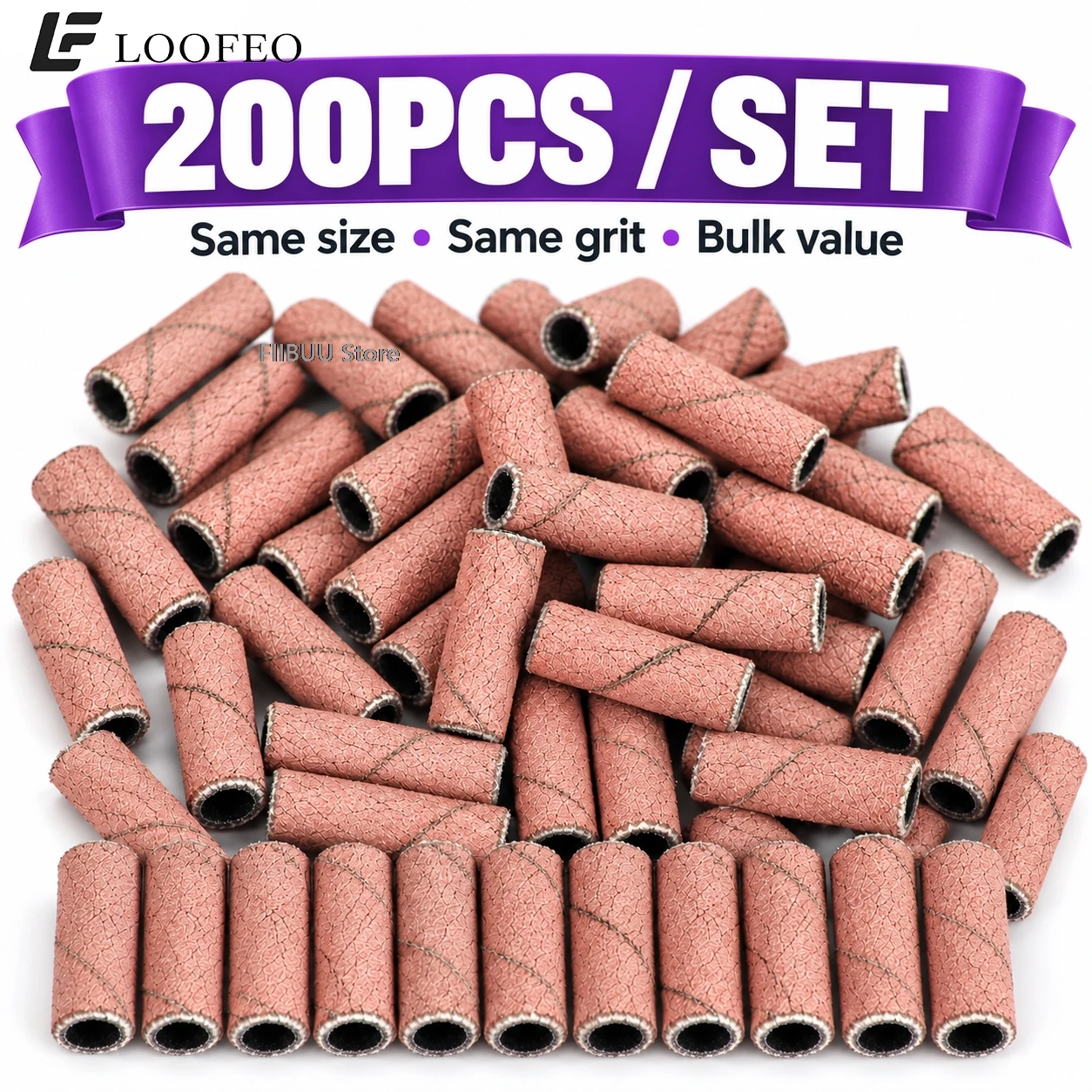 200PCS 3mm Mini Abrasive Sleeves Nail File Small Nail Drill Sanding Bands for Electric File 120/180/240 Grit Manicure Pedicure