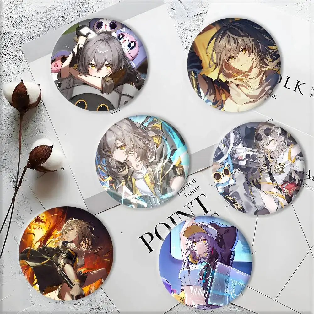 Anime Game Honkai Star Rail Trailblazer Badges 44 58 75 mm Round Cosplay Pin Bag Decor Fans Collect Friends Gifts Brooch