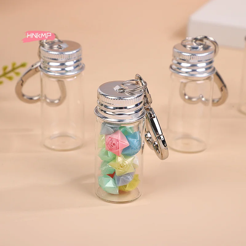 Love Keychain Storage Bottle 7/10ml Transparent Glass Empty Jar with Aluminium Cap Liquid Dispenser Decorative Container forHome