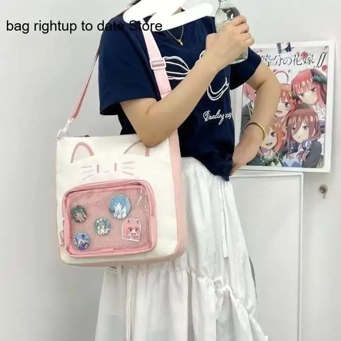 See-Through Layer Cute Cat Display Sweet Large Capacity One Shoulder Cross Body Anime Student Portable Remedial Bag