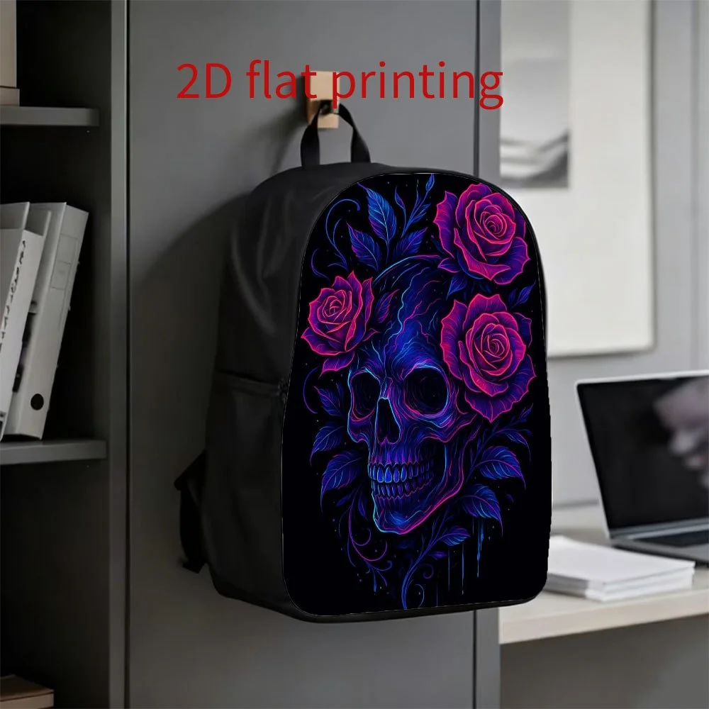 

1 pack, neon skull rose pattern backpack, cute lightweight travel backpack, adjustable shoulder straps, large capacity backpack