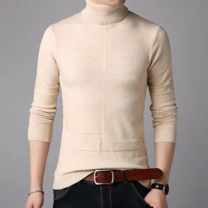 LIBIELIY 2025 Winter Turtleneck Sweater Men Warm Solid Knitted Pullovers Mens Sweaters Slim Fit Pullover Man Knitwear Mens Brand