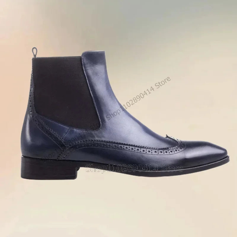

Purple Carving Design Patchwork High Top Ankle Boots Fashion Slip On Men Boots Luxurious Handmade Party Office Men Dress Shoes
