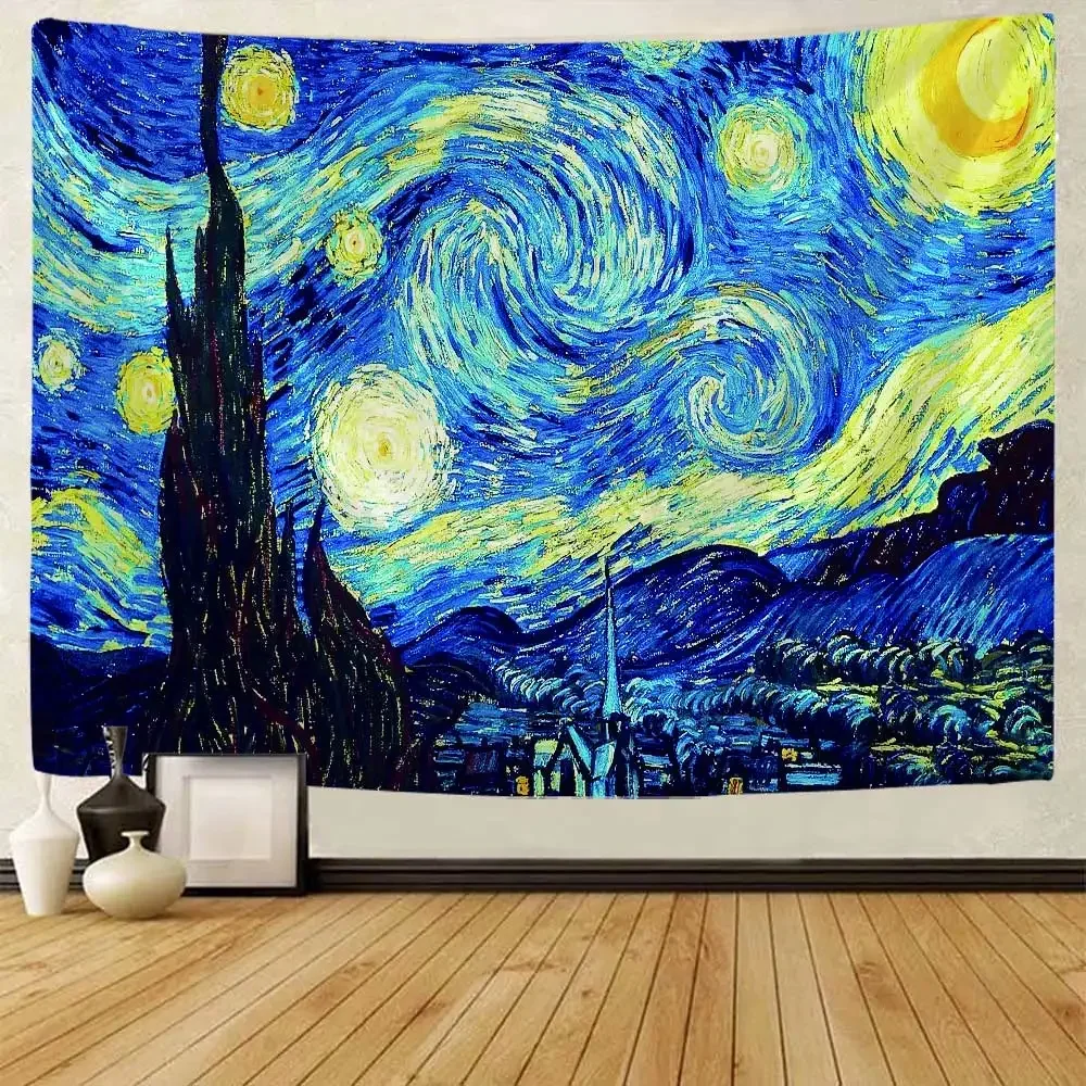 Van Gogh oil painting tapestry home art decoration large wall hanging starry sky hanging cloth bedroom wall decoration blanket