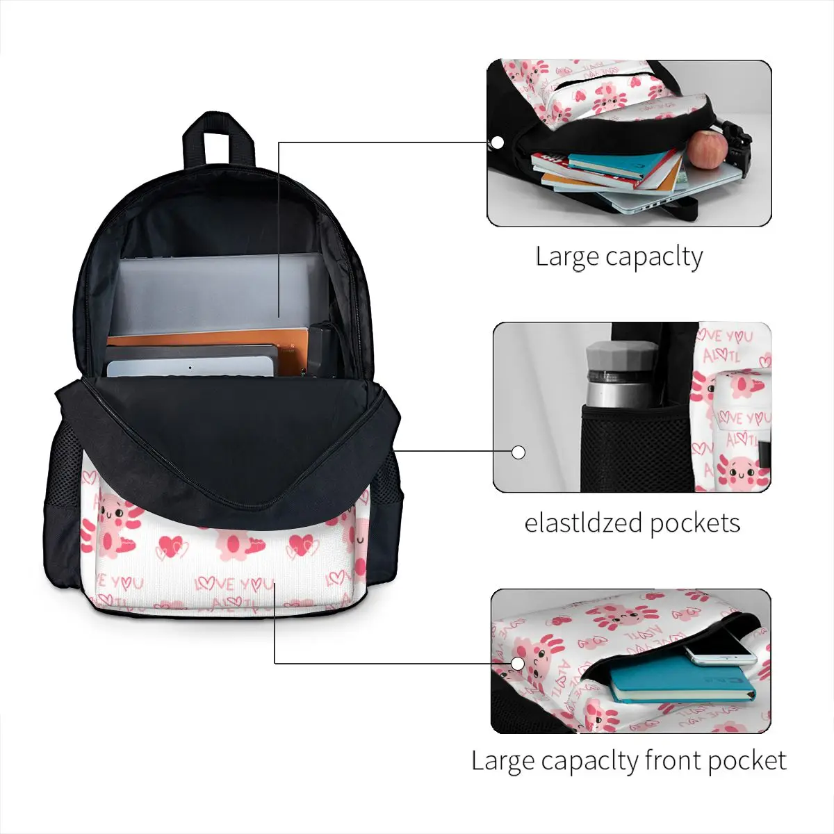 Axolotl Meer Tier Frauen Rucksack Mode Kinder Schule Tasche Rosa Computer Mochila Kinder Wasserdichte Polyester Rucksack