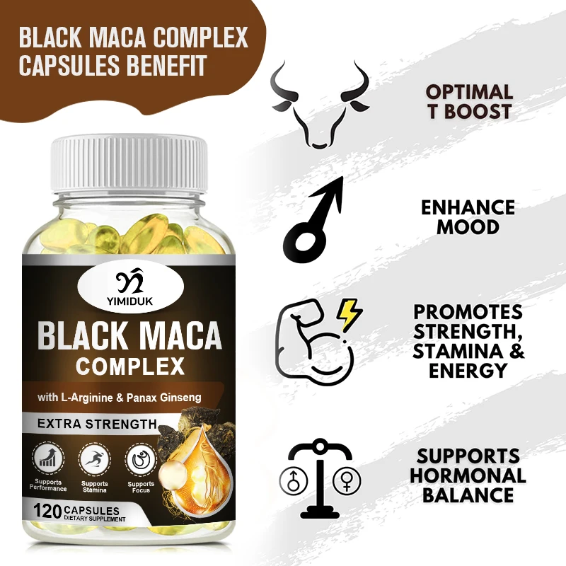 Black Maca Root Capsules 5000mg (High Strength) Peruvian with L-Arginine, Panax Ginseng & Pepper