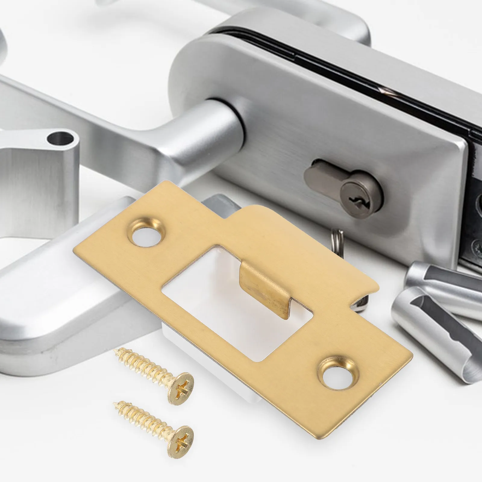 1Set Metal Lock Tongue Buckle Plate T Shaped Design Door Strike Plate for Room Locks Wooden Door Lock Tongues Hole Filler
