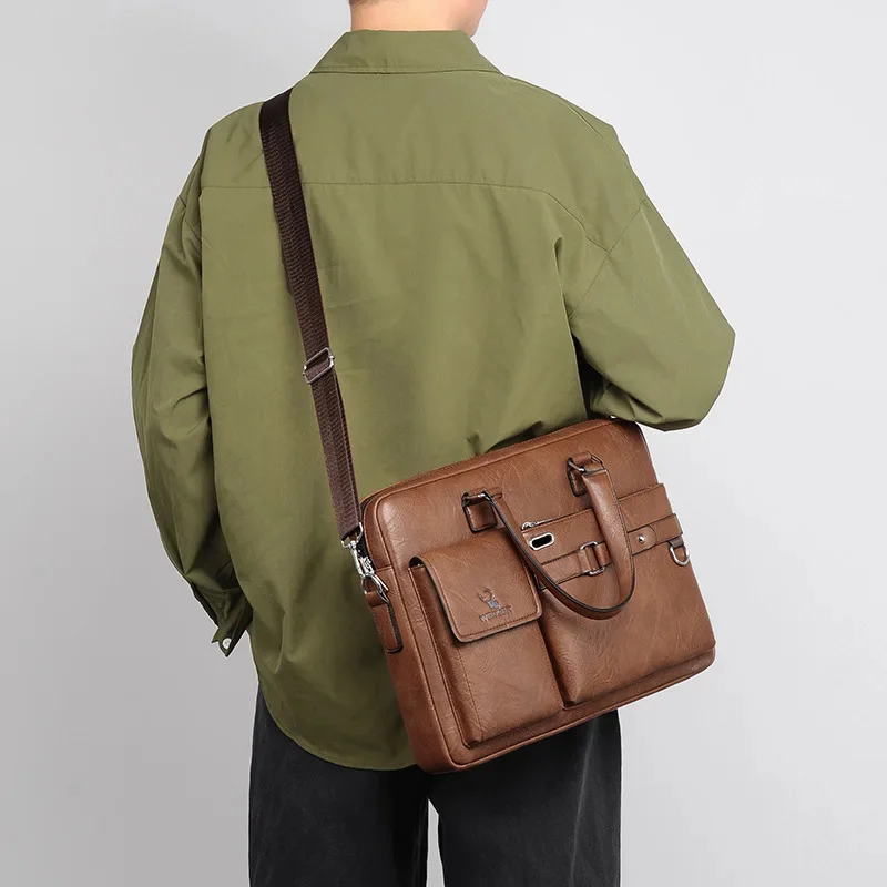 Bolso de mano Retro de gran capacidad para hombre, maletín impermeable y resistente al desgaste, bandolera de hombro