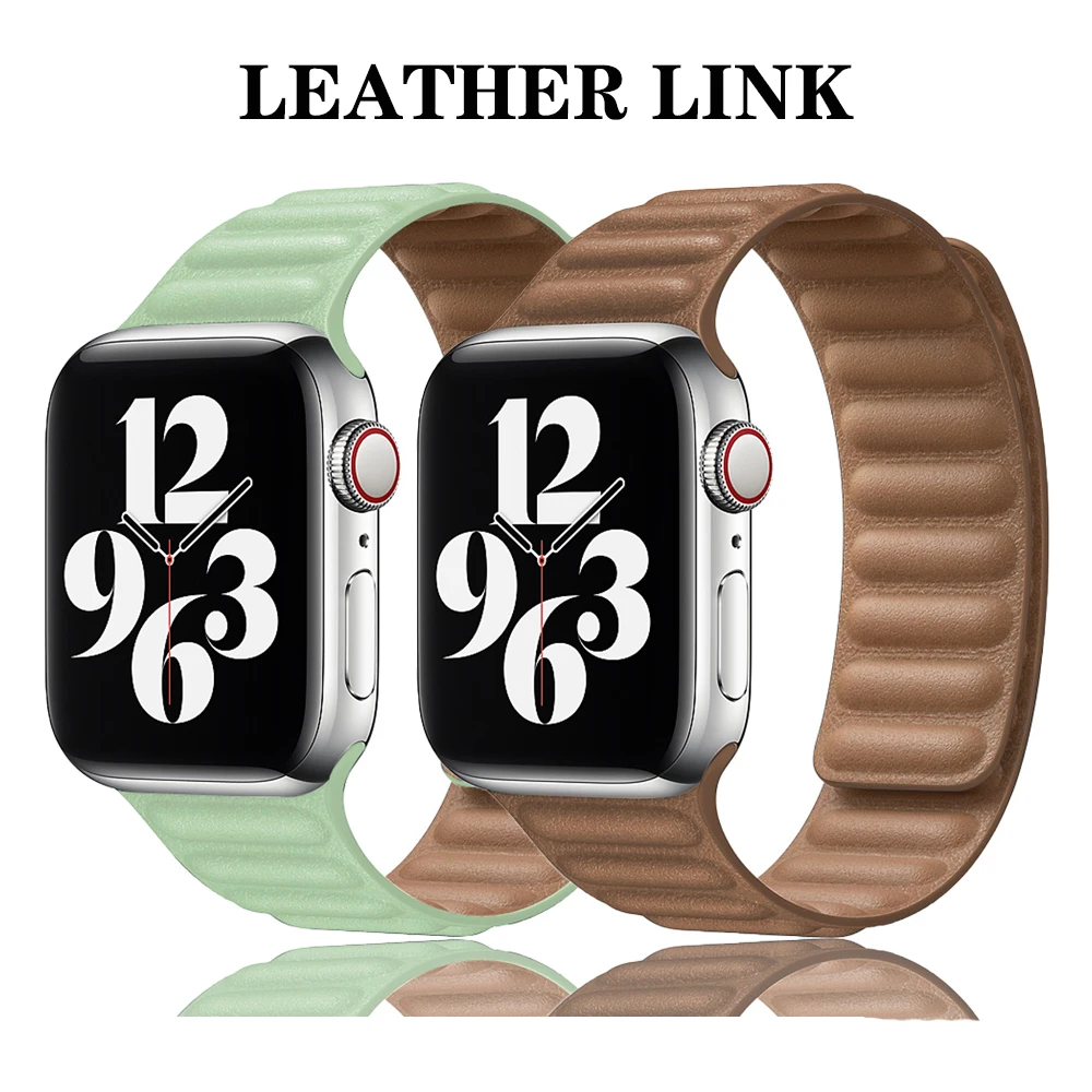 Leather link strap for Apple watch band 44mm 40mm 42mm 38mm magnetic loop belt bracelet accessories iwatch series 6 5 4 3 SE 42