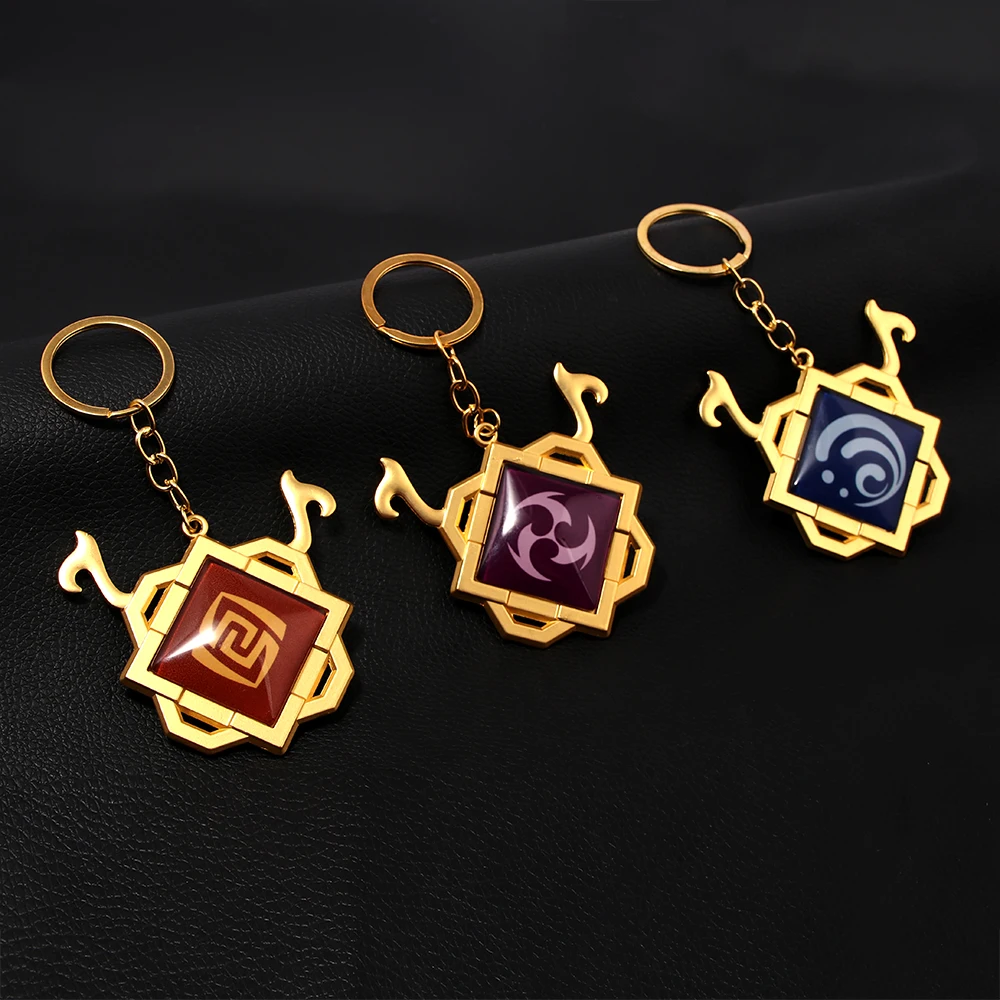 Game Genshin Impact Liyue Vision Keychain Cosplay Zhongli Ninggung Xiao Glass Pendant Keyring For Women Men Car Accessories