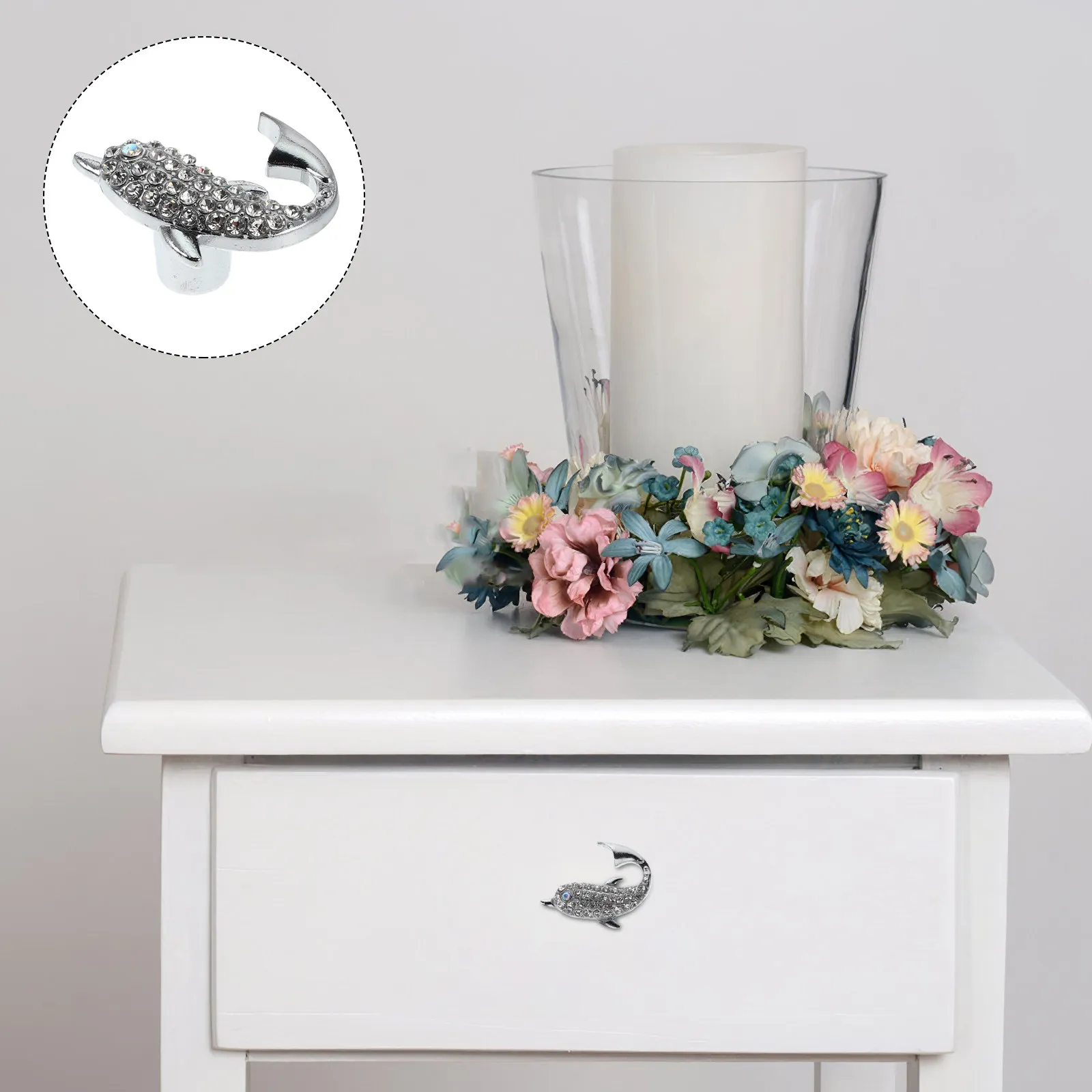 4Pcs Dolphin Drawer Knobs Single Hole Furniture Handles Crystal Inlay American Style Room Decor Cute Ocean Theme
