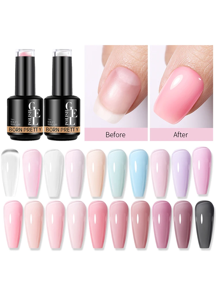 BORN PRETTY 15 ml Milchrosa Gel-Nagellack auf Gummibasis, glitzernder semi-permanenter Lack, Soak Off, selbstnivellierender UV-LED-Nagellack