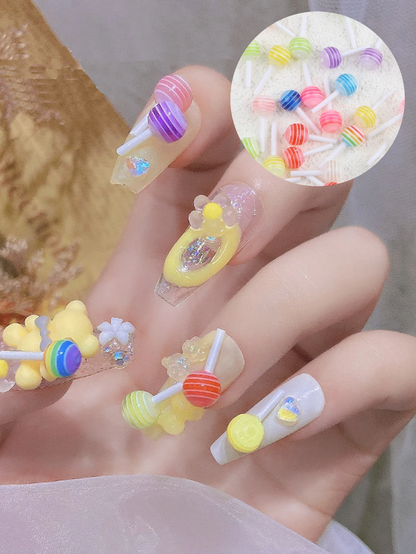 20pcs Lollipop Candy Nail Art Charm Cute 3D Acrylic Decoration DIY Mini Designs Sugar Kawaii Colorful Accessories Sweet Love Cra