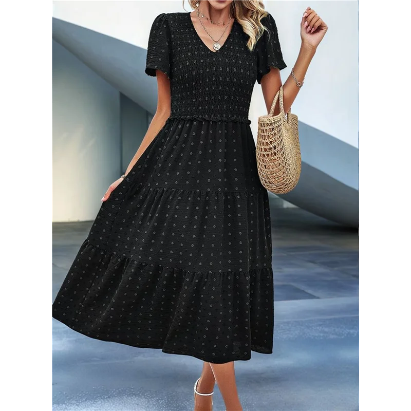 فستان CYL-Women's كاجوال بأكمام قصيرة ورقبة على شكل V وحاشية طويلة للمنتجع البوهيمي #4