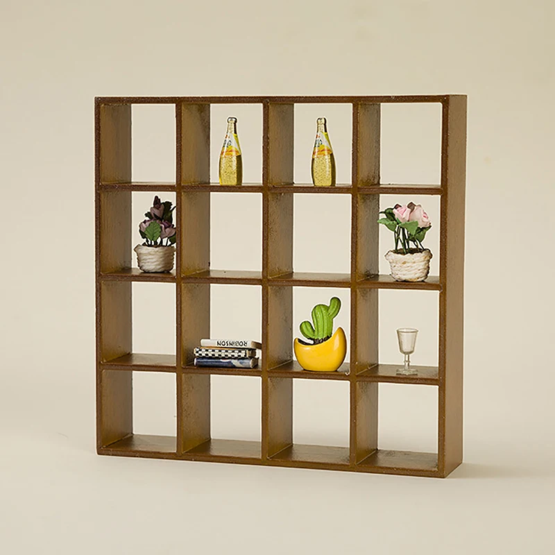 1/12 Dollhouse Miniature Wooden Bookcase Display Shelf Modern Style Living Room Mini Furniture Window Showcase