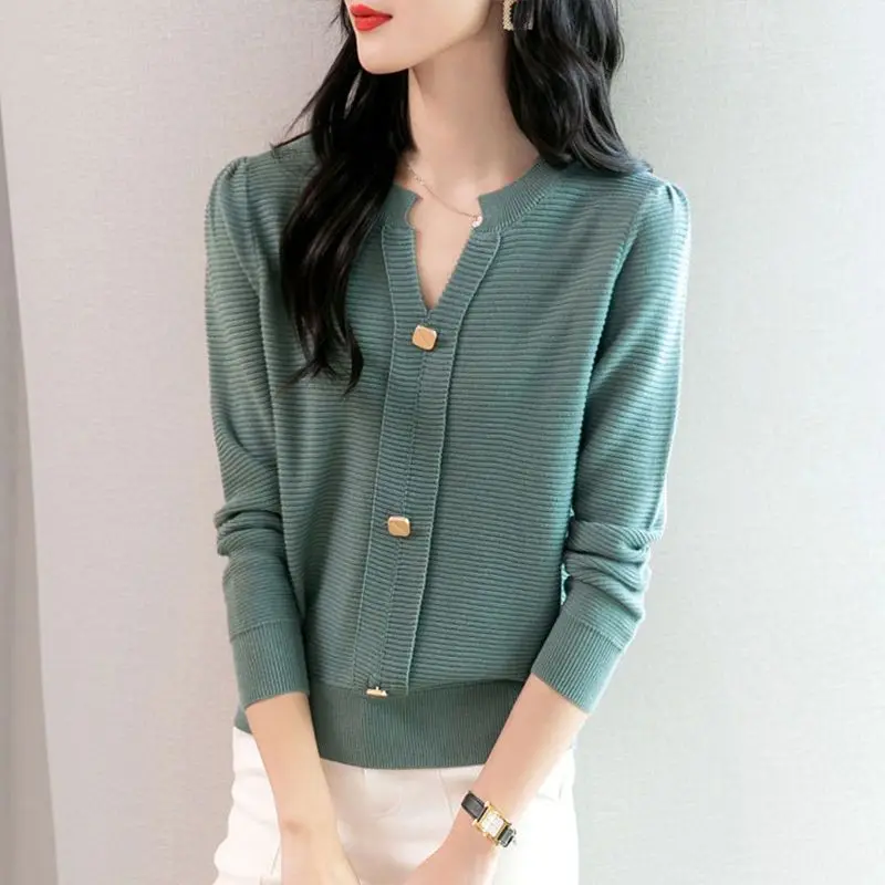 2023 Autumn Winter New Solid Color Fashion V-neck Sweater Women High Street Casual Loose Button Korean Style All-match Pullovers