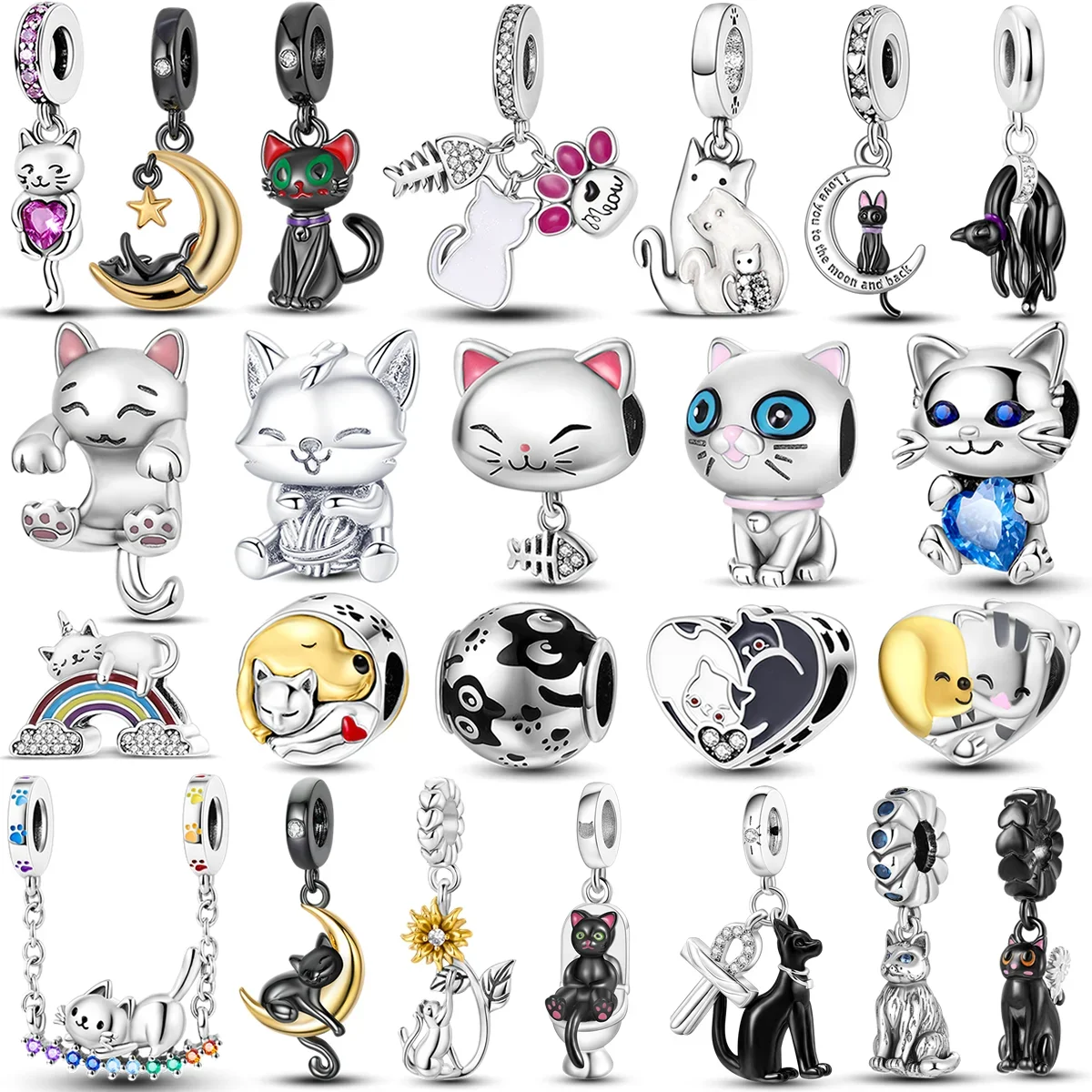 

Cat Collection Silver Plated Charm Bead Persian Bell Anderson Multifarious Cats Dangle Fit Pandora Bracelet Necklace DIY Jewelry